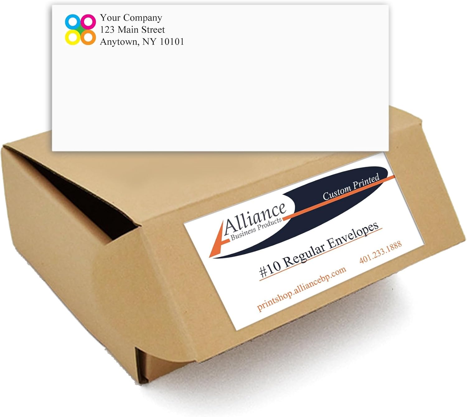 1000 Printed Regular Envelopes #10, White, Gummed Enclosure or Optional Self Seal Security Tint, Text and Logo Customization, Size 4-1/8 x 9-1/2 Inches, 24 LB