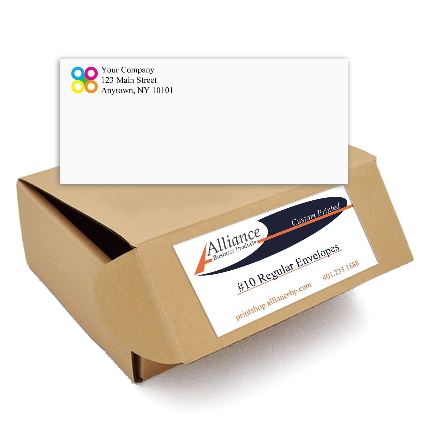 250 Printed Regular Envelopes #10, White, Gummed Enclosure or Optional Self Seal Security Tint, Text and Logo Customization, Size 4-1/8 x 9-1/2 Inches