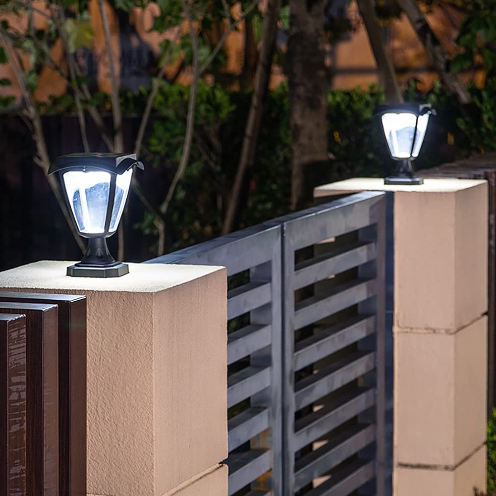 Lampy słupkowe na zewnątrz, oświetlenie ogrodowe, oświetlenie tarasu, lampy solarne na zewnątrz, z 2 trybami, światło LED, solarne światła słupkowe, wodoodporne, dekoracja ogrodu, na ogrodzenie ogrodowe, patio, drewniane słupki