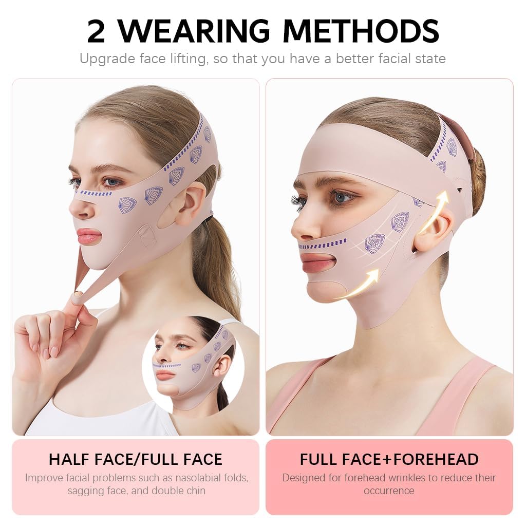 FEORA V Line Face Lifting Device Jaw Line Shaper Double Chin Lift Mask Double Chin Reducer Jaw Line Shaper Lift Mask Face Toning Belts Anti-wrinkle Skin Tightening Belt Face Lifting Mask (Pink) 2