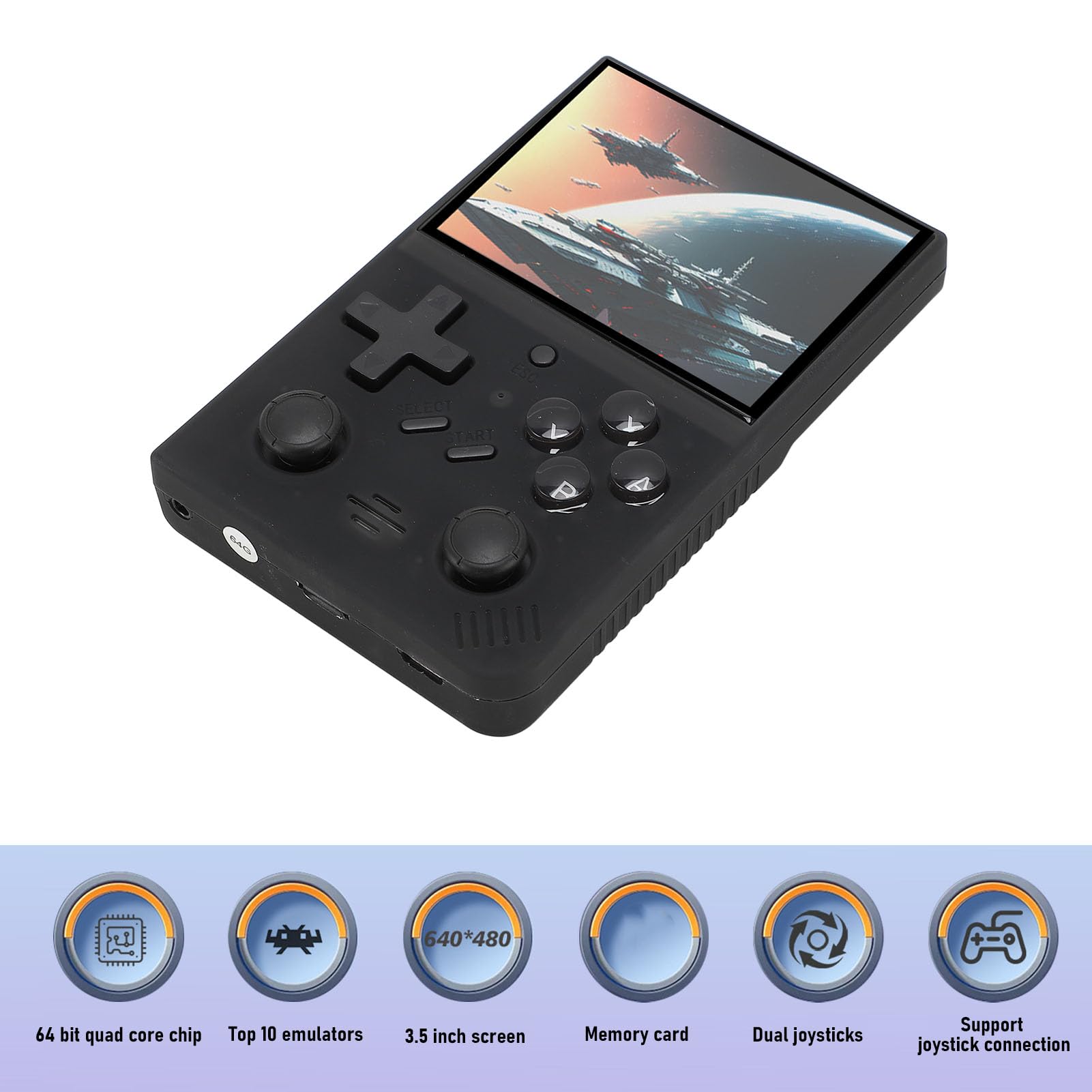 Acouto Przenośna Konsola do Gier Retro 3,5-calowy Ekran Przenośna Konsola do Gier Wideo Z Joystickami 3D Mała Karta Pamięci 64 GB dla Dzieci Pomarańczowa Z 35-calowym Pełnym Ekranem OCA i przenośną