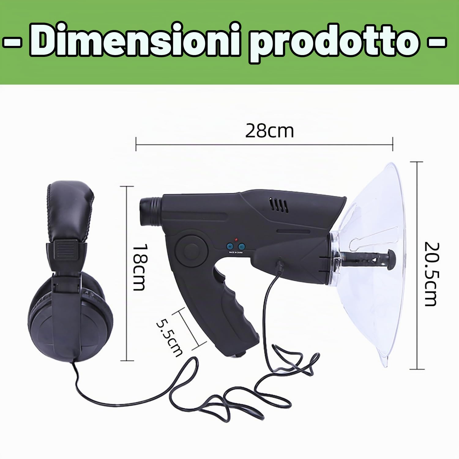 Microfono Direzionale Parabolico, Dispositivo di Ascolto a Lunga Distanza 8-200 m, Detective con Auricolari, Ingrandimento 8X, Amplificatore Sonoro, Registrazione per Birdwatching Animali