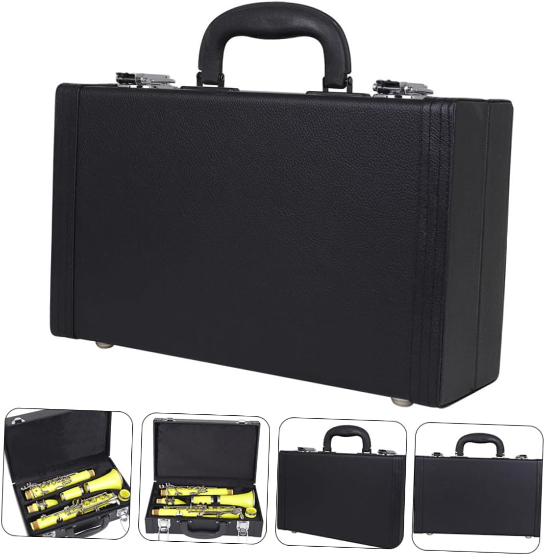 Padded Leather Clarinet Case Hard Shell Carrying Box with Protective Lining and Bottom Nails Dust Resistant Storage for Woodwind Instruments