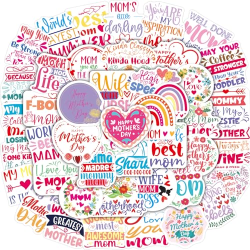 WorldBazaar 100PCS Mothers Day Stickers Mom Stickers Vinyl Waterproof Mother's Day Gift for Water Bottles Laptop Notebook Crafts Sticker for Mother Bulk