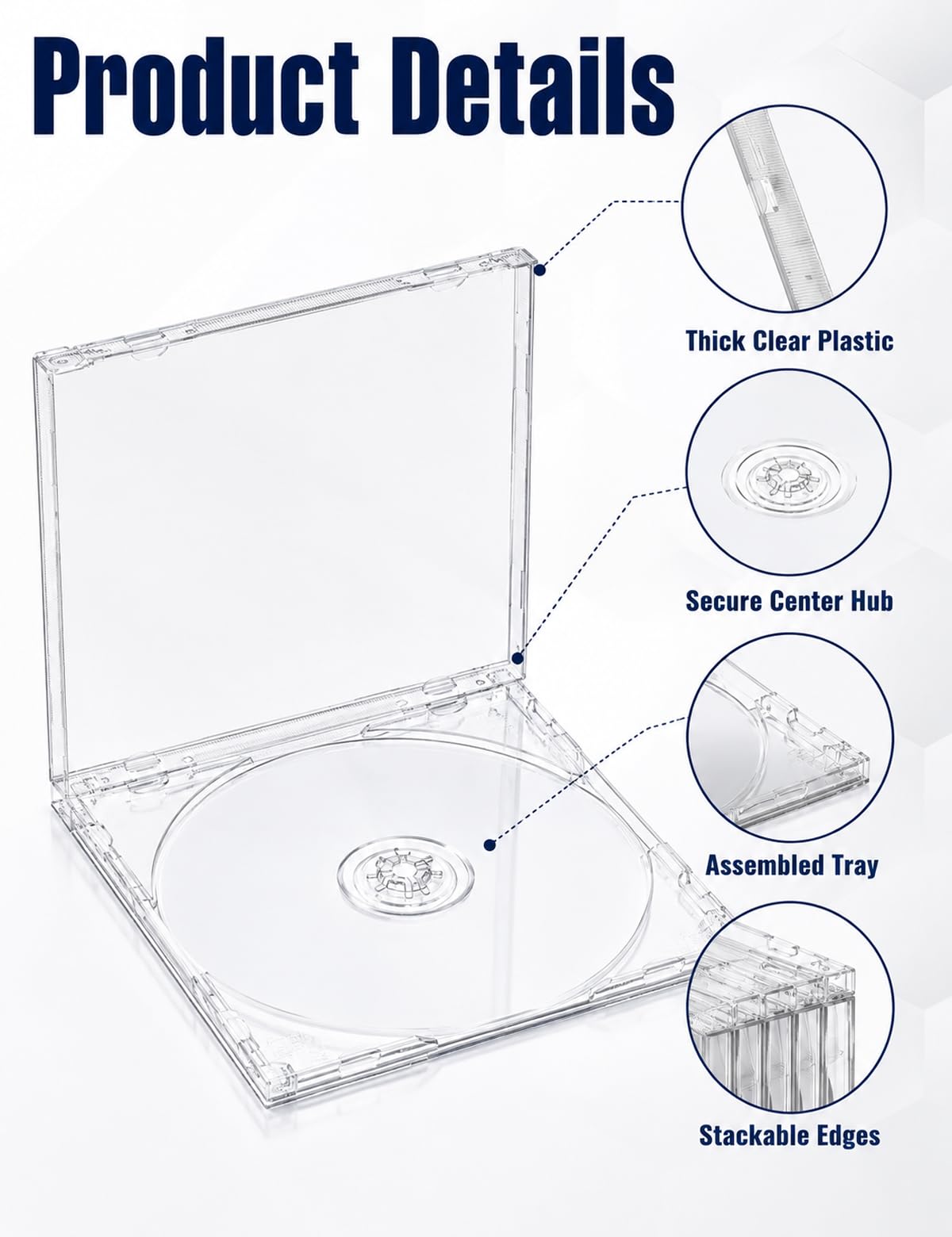 Confezione da 25 custodie vuote per CD da 10,4 mm, in plastica trasparente, per dischi singoli standard, custodie per protezione e sostituzione, custodie vuote per DVD con vassoio assemblato