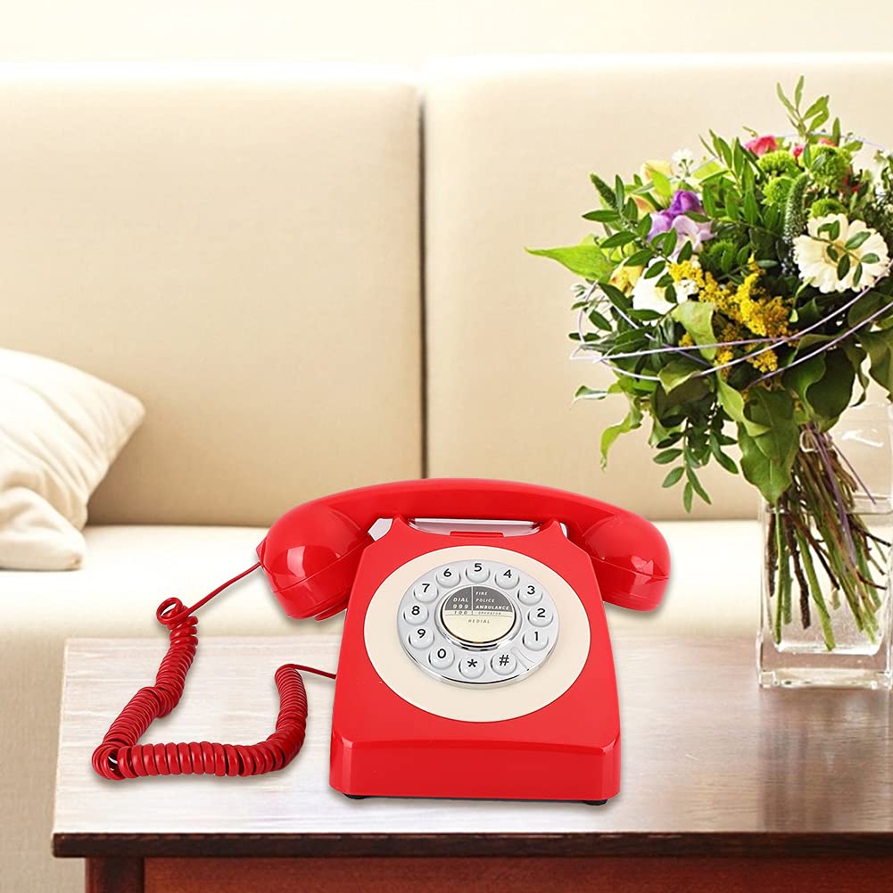 Asixxsix Telefono Antico Vintage Telefono da Scrivania di Alta qualità per Hotel Microtelefono con Composizione retrò per Fan Stile Vecchio Stile Materiale ABS Rosso