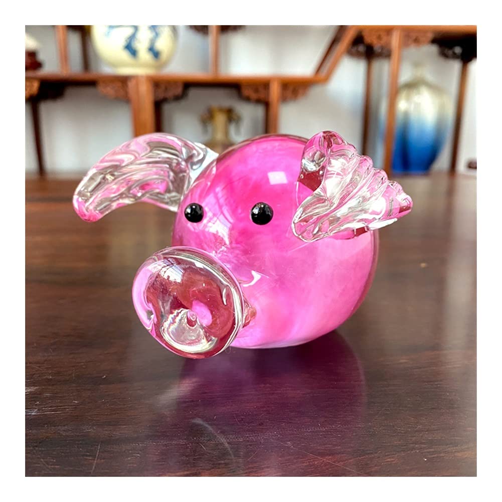 Amazon.co.jp: 工芸品 ピンクのガラスの豚の手の吹きガラスアート置物