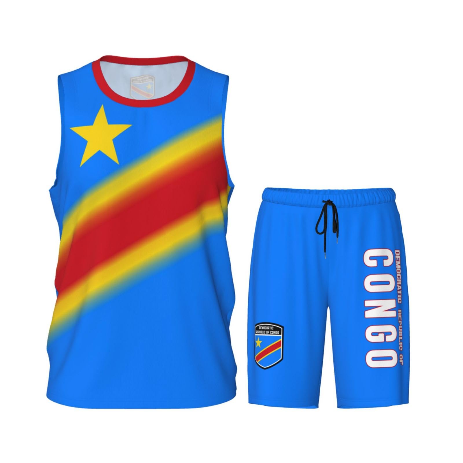 DABOYOZHZH Democratic Republic of Congo Flag Basketball Uniform Suit for Men Team Training Athletic Gradient Jersey