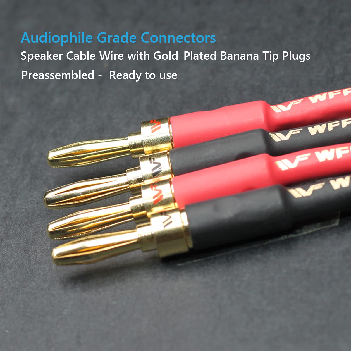 Gold Locking Banana Plugs For Speaker Wire - 4 Pack (2 Pairs) - RoHS Compliant