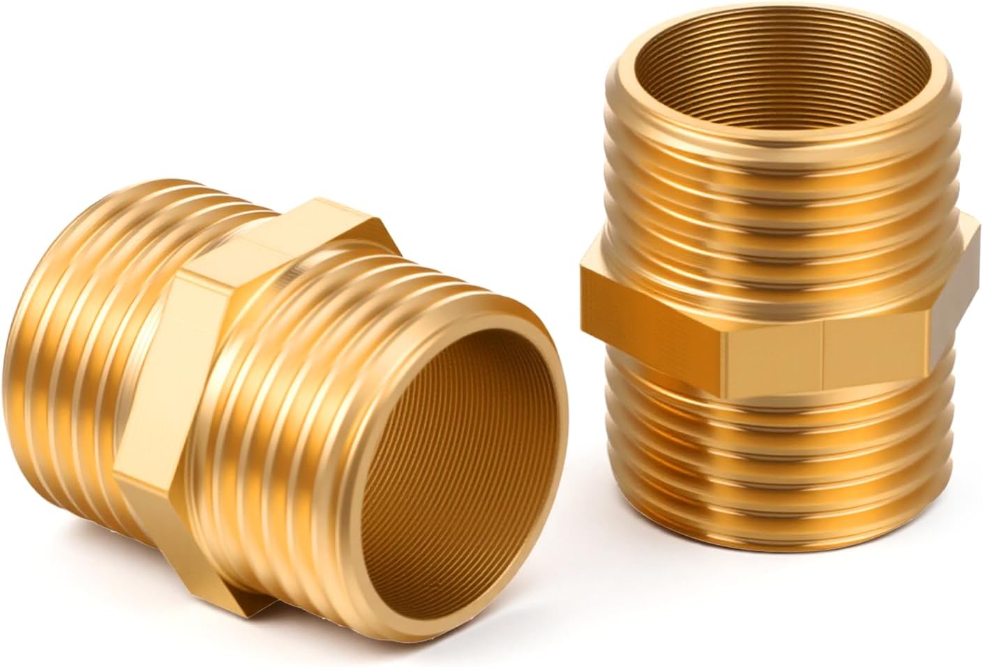 2PCS Brass Pipe Fitting, 3/4"G X 3/4" G Male Hex Brass Nipple Male Pipe Adapter Heavy Duty Brasses Straight Connector Fitting for Gas, Water, Air Pipes
