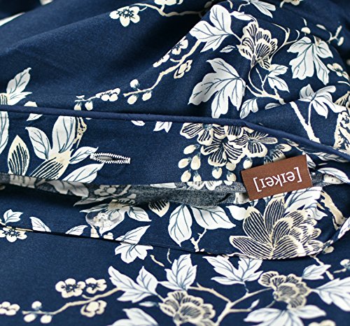 Eastern Floral Chinoiserie Blossom Print Duvet Quilt Cover Navy Blue Tan White Asian Style Botanical Tree Branches Ornamental Drawing 400Tc Egyptian Cotton 3Pc Bedding Set (King) #TOP2