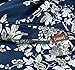 Eastern Floral Chinoiserie Blossom Print Duvet Quilt Cover Navy Blue Tan White Asian Style Botanical Tree Branches Ornamental Drawing 400TC Egyptian Cotton 3pc Bedding Set (Queen)