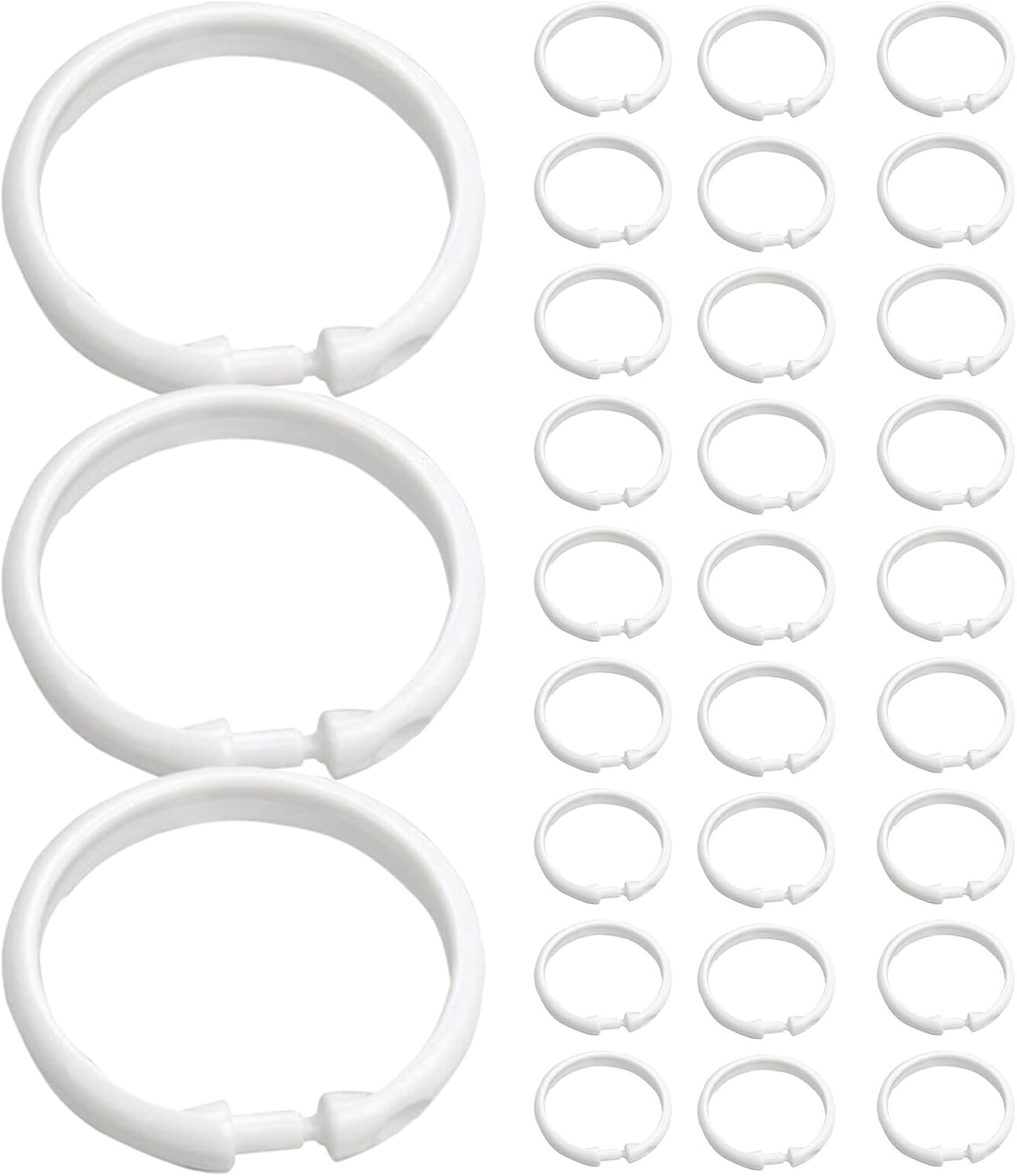 CALLARON 55pcs White O-Shaped Plastic Shower Curtain Rings Hooks for Bathroom, Lightweight Sturdy Curtain Hanging Accessories for Standard Rods, Easy Snap Closure, Reusable Shower Hooks