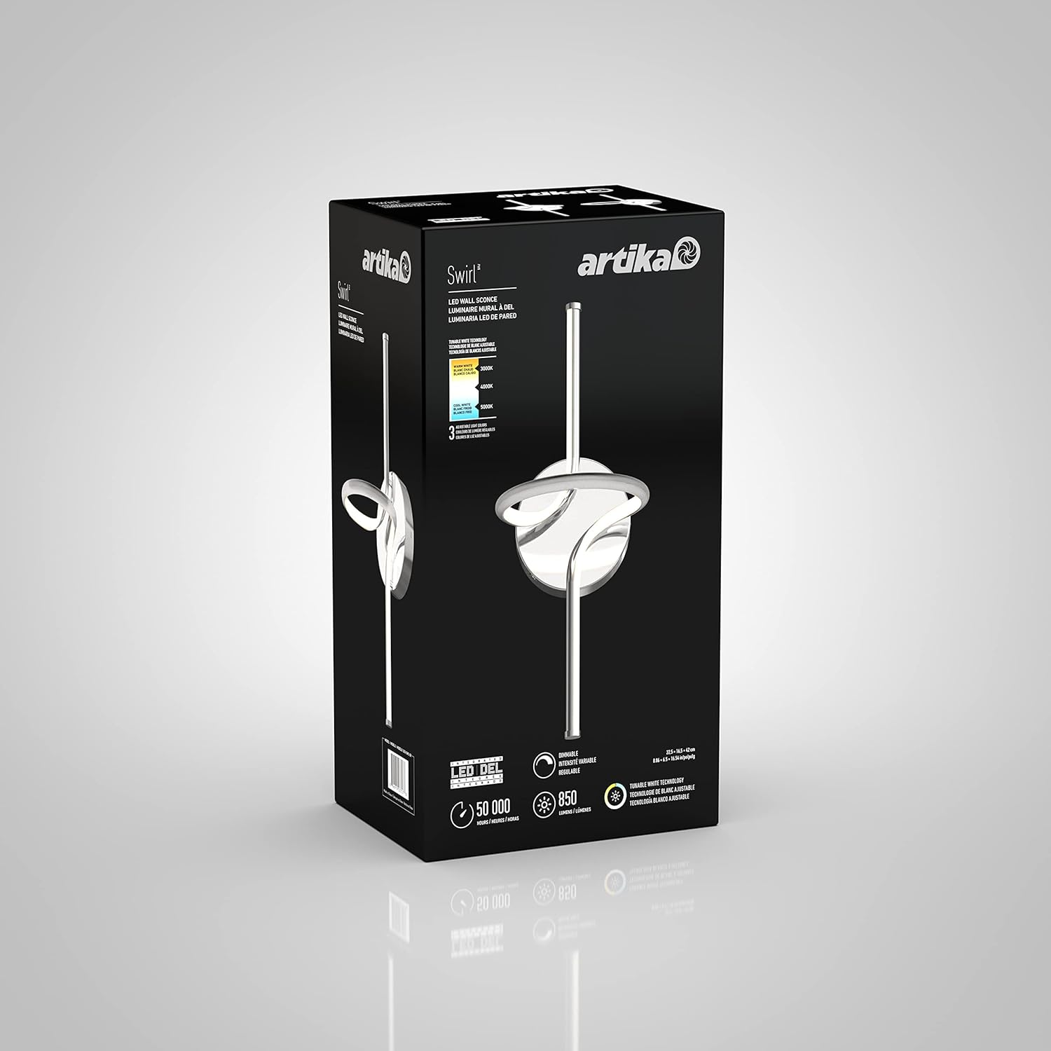 artika Swirl 14.5W LED Sconce Light Chrome - Ideal for Bathroom, Living Room, Bedroom, Hallway - 850 Lumens, Tunable White Technology 3000-4000-5000 Kelvin