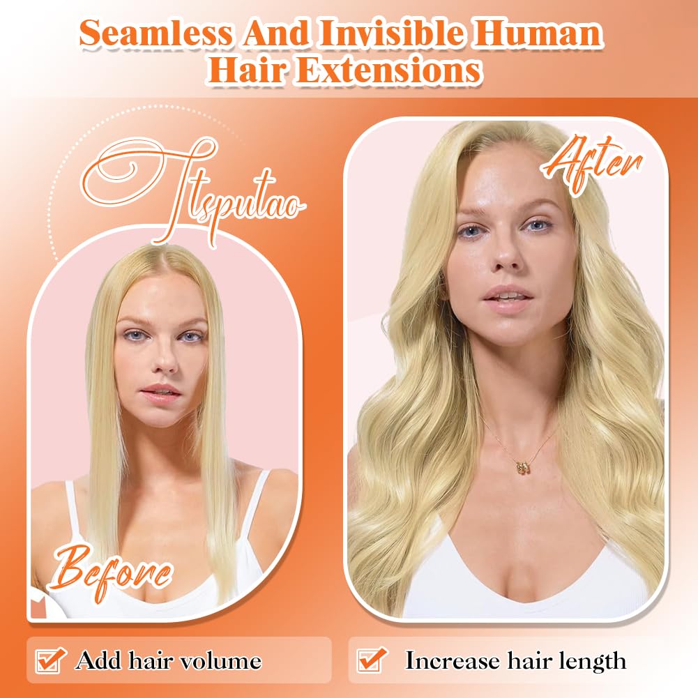 613 Light Blonde Tape in Hair Extensions Human Hair 18 Inch Straight Remy Human Hair Tape on Extensions 20pcs 50g Full and Thick Bleach Blonde Human Hair Extensions Tape ins for Fine Thin Hair