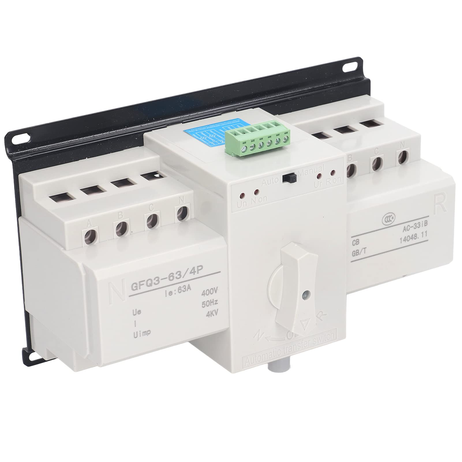 Interruptor de Transferencia Automática ATS 4P Mini, 63A, AC400V, de Alimentación Dual, Gabinete PC Ignífugo, Control Dual Manual y Automático