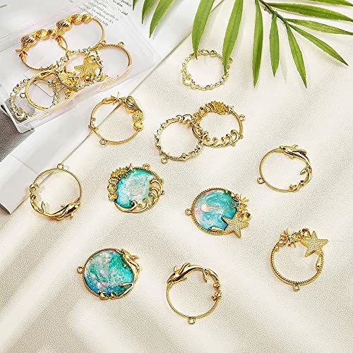 NA Allazone Open Bezel Charms, 28 PCS Sea Theme Open Bezels for Resin 7 Style Alloy Frame Pendants Gold Hollow Resin Frames for Resin Casting, Necklaces Earrings Making Supplies - Image 4