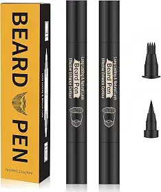 Kit de enchimento de lápis de barba – caneta e pincel com 4 pontas para homens, realçador de pelos faciais e modelador de bigode (2 canetas pretas)