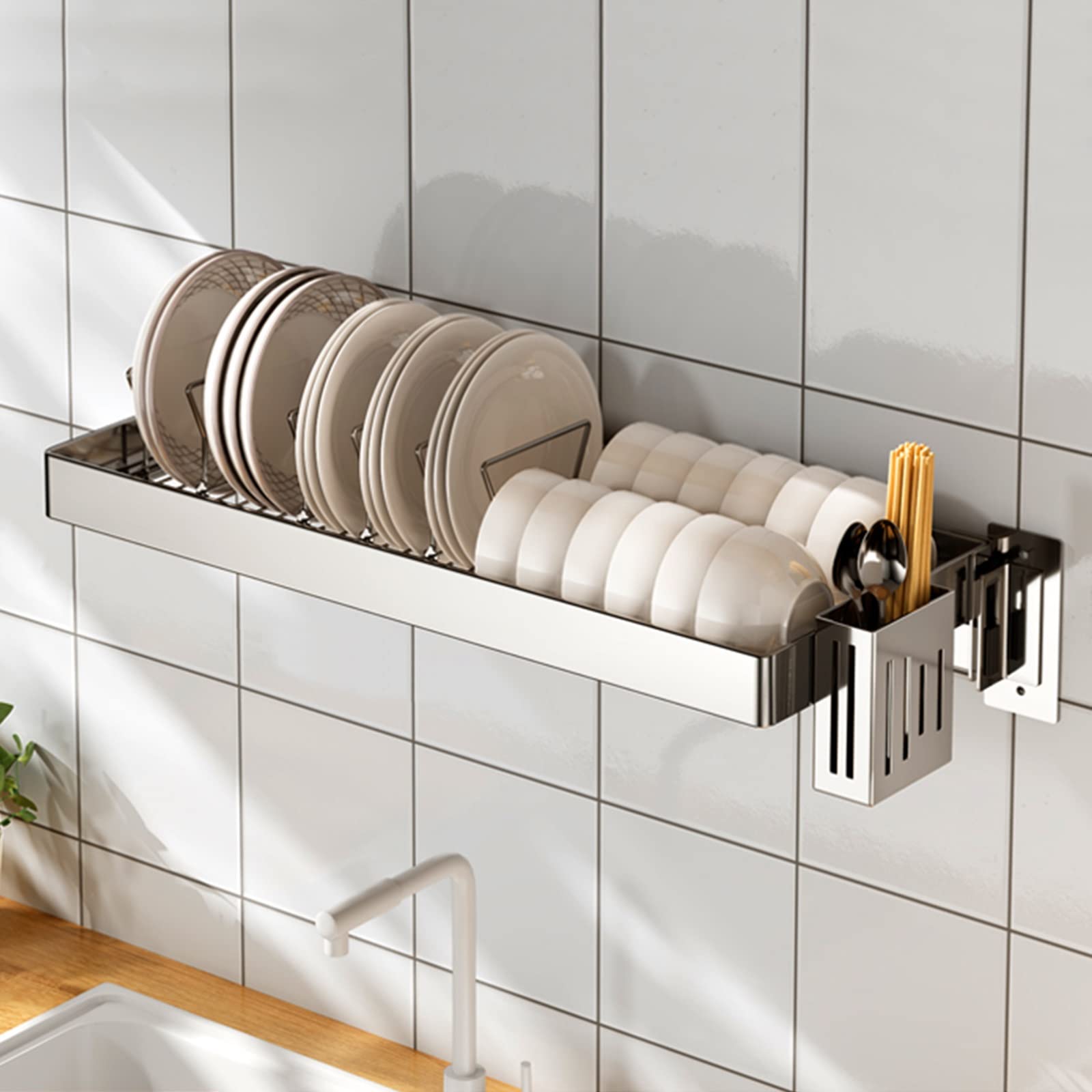 SaryEdge Wall-Mounted Kitchen Dish Rack, Stainless Steel Scolapiatti for Sink, Adjustable 55-95 cm - Space-Saving Storage Solution for Dishes and Utensils,65 cm/25.6 inches,65 cm/25.6 inches