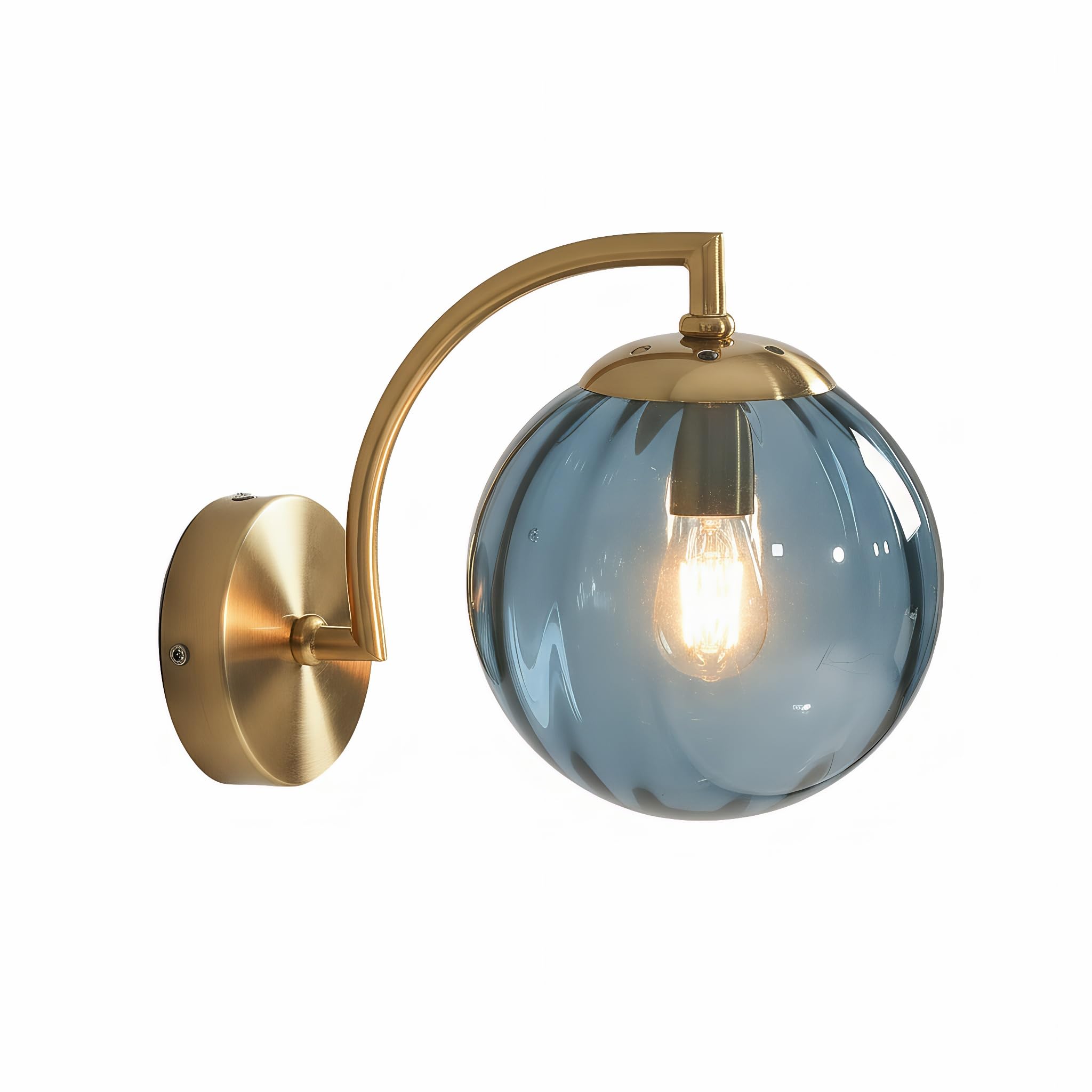 Lfsem Blue Vintage Wall Sconce With 15Cm Glass Globe & Gold Base | E27 Wall Lamp For Bedroom, Bathroom & Hallway | Elegant Indoor Wall Light (Blue)