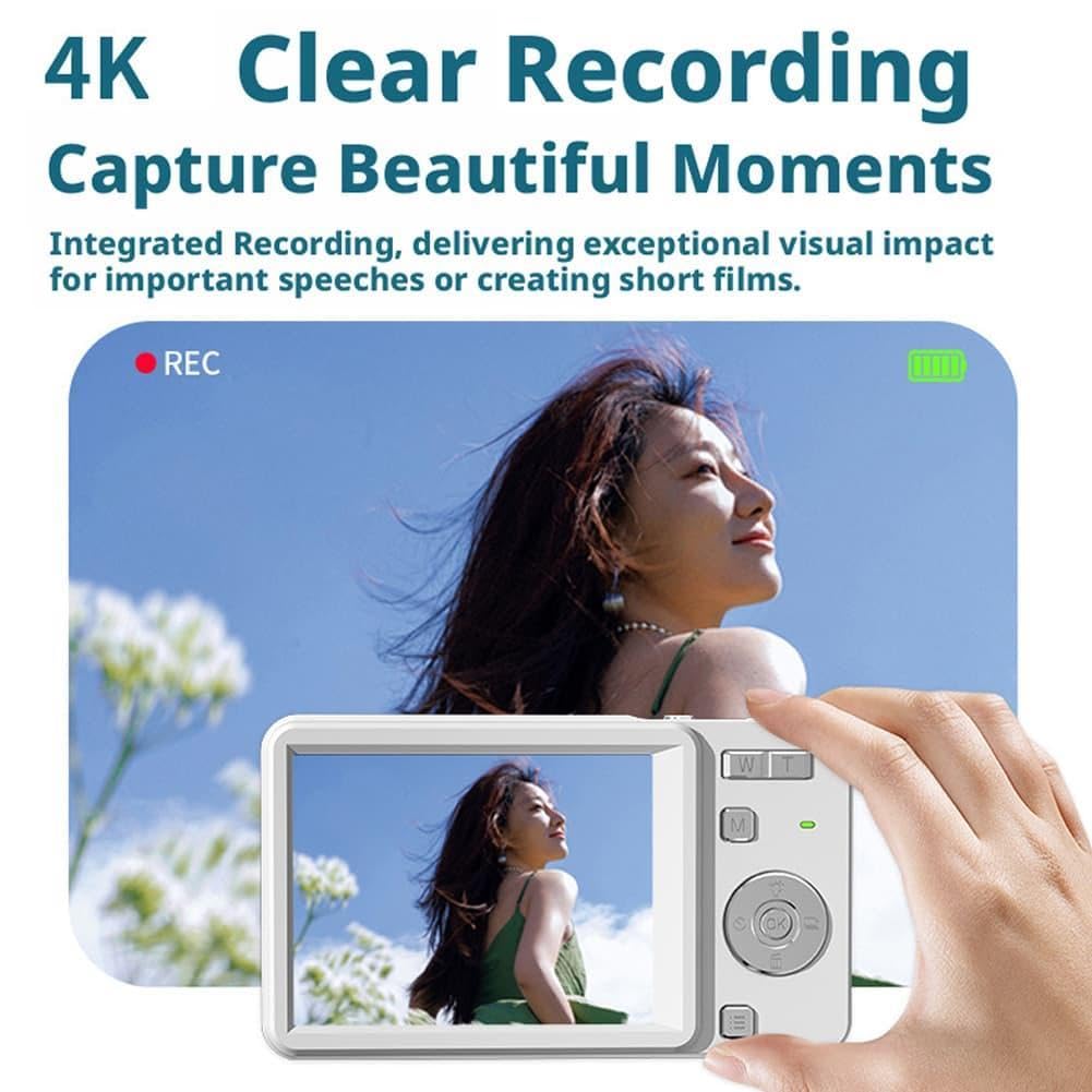 Fotocamera digitale retrò scorrevole 4K 64MP, fotocamera compatta per vlogging con schermo da 2,8", zoom 16X autofocus CCD per adolescenti adulti principianti, 2026 nuovo regalo fotografico portatile
