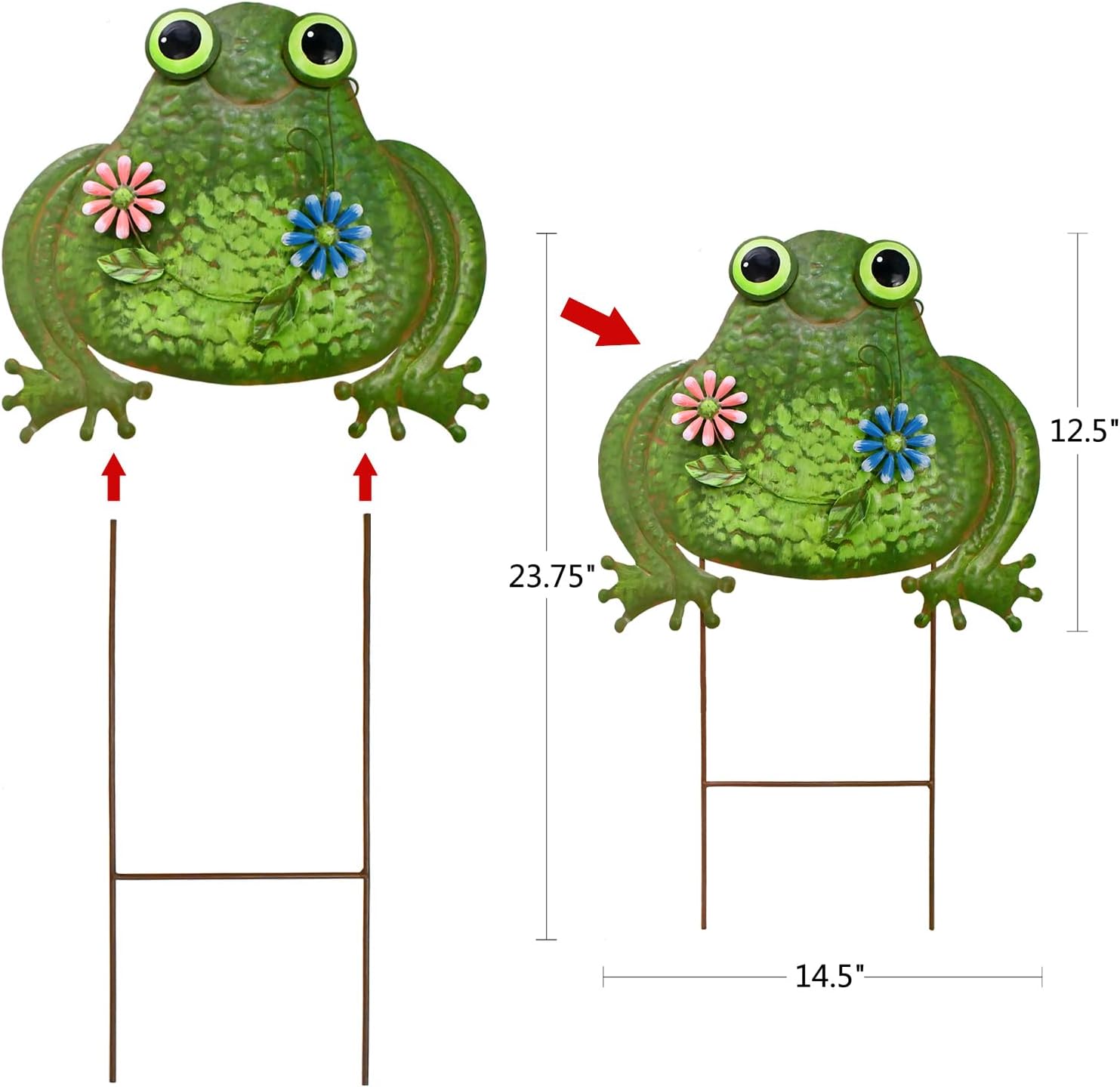 Aecipl Metal Garden Stakes Decorative Frog Yard Sign, Indoor Outdoor Plant Flower Stake Lawn Ornaments, Spring Decor Frogs Decoration for Porch Pathway Patio Backyard (Large)