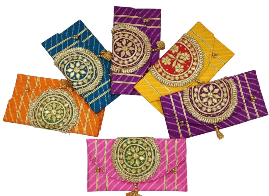 Pack of 6 Designer Ethnic Clutch for Women – Embroidered Silk Wallet with Tassel, Traditional Purse for Rakhi Wedding and Festival Return Gifting Wallet (Style 4)-image-32