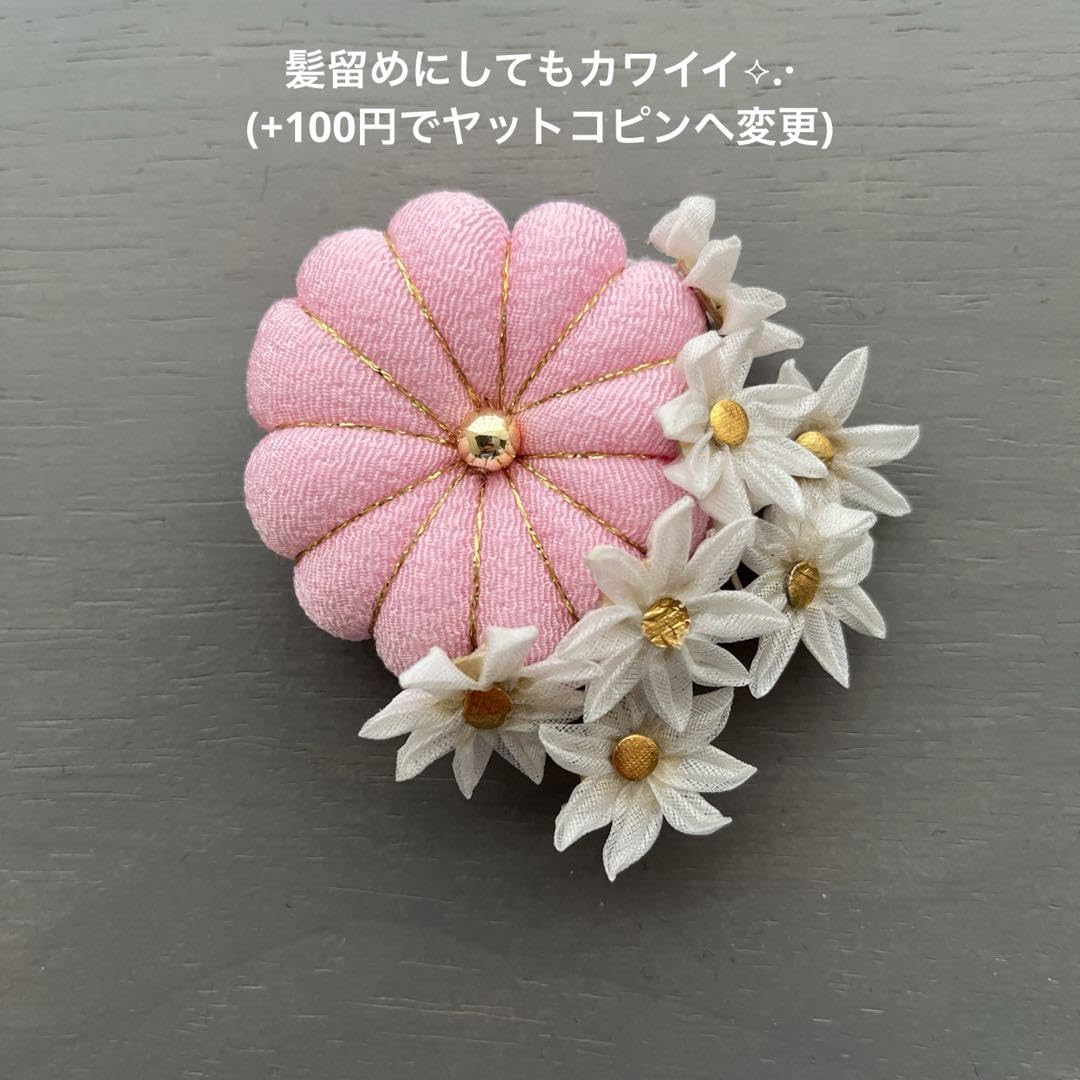 つまみ細工　帯留め　帯飾り　　七五三　成人式　金　花魁　振り袖　着物　帯　パール つまみ細工 帯留め 帯飾り 七五三 成人式 花魁 着物 振り袖 金