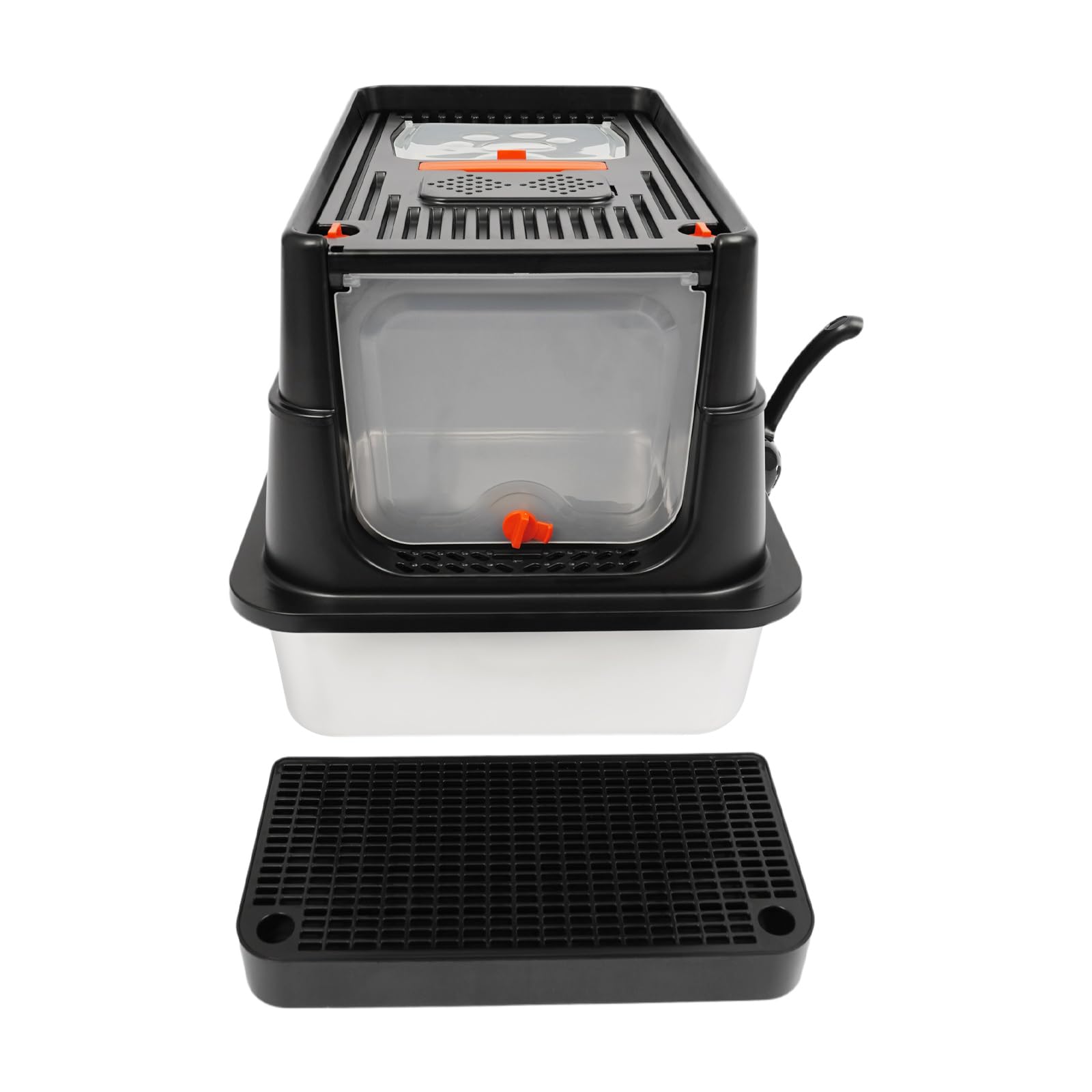 Lettiera chiusa per gatti da 31,2 l, apertura a forma di U, inodore, facile da pulire, robusta in acciaio inox/PP/ABS, per gatti fino a 15 kg, con pedale, paletta e pastiglie Grippy (nero)
