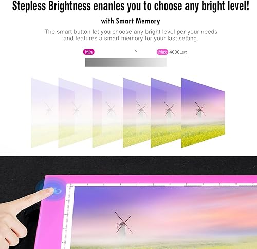 Miniatura 6 de Rosa A4 - Caja de luz LED regulable para manualidades trazador almohadilla de luz delgada tableta portátil cable de alimentación USB tablero de