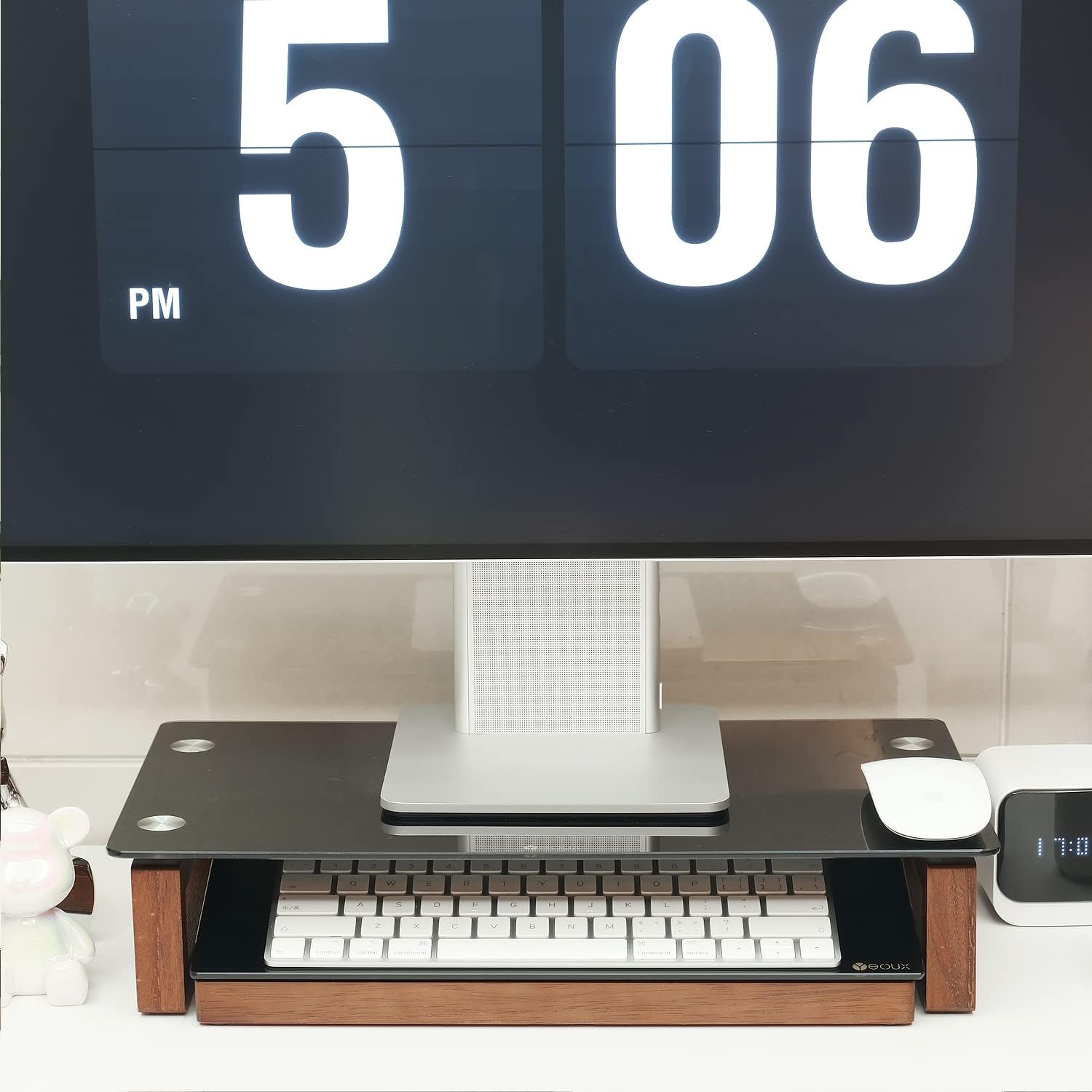 Yeoux Desktop Monitor Stand, Organizer and Black Glass Dry Erase Board Combination
