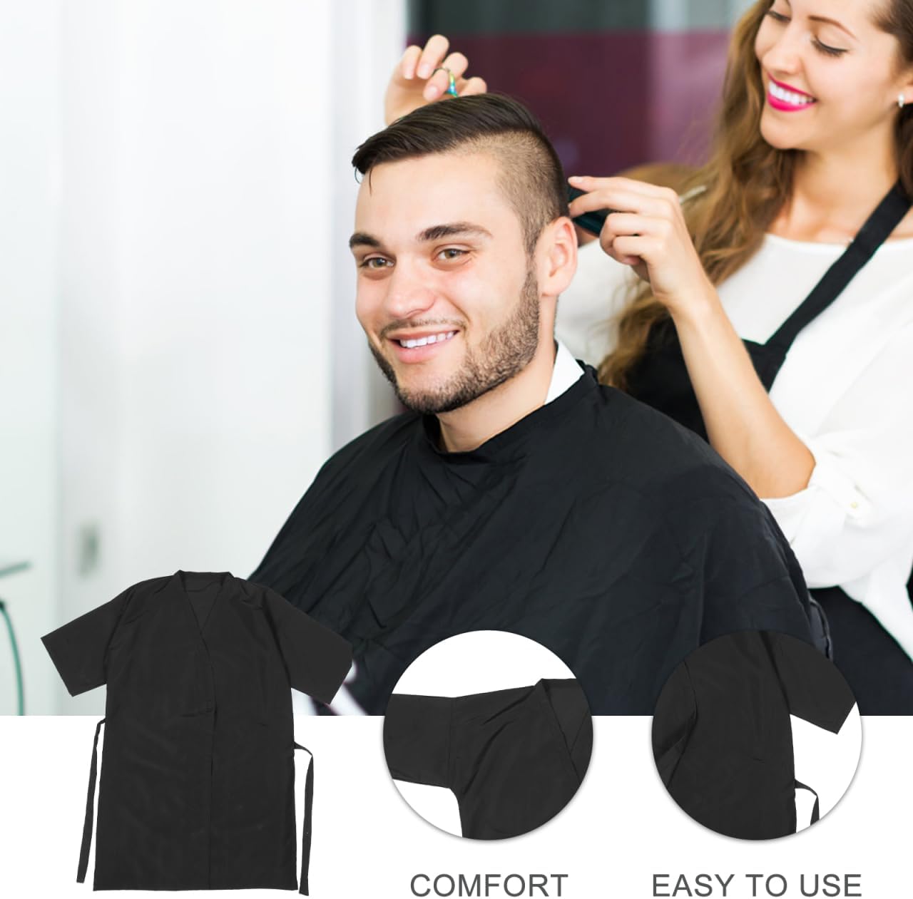 Healeved Hair Salon Cape for Clients Lightweight Breathable Hairdressing Gown with Adjustable Tie Waist Machine Washable Anti-Static Hair Cutting Smock