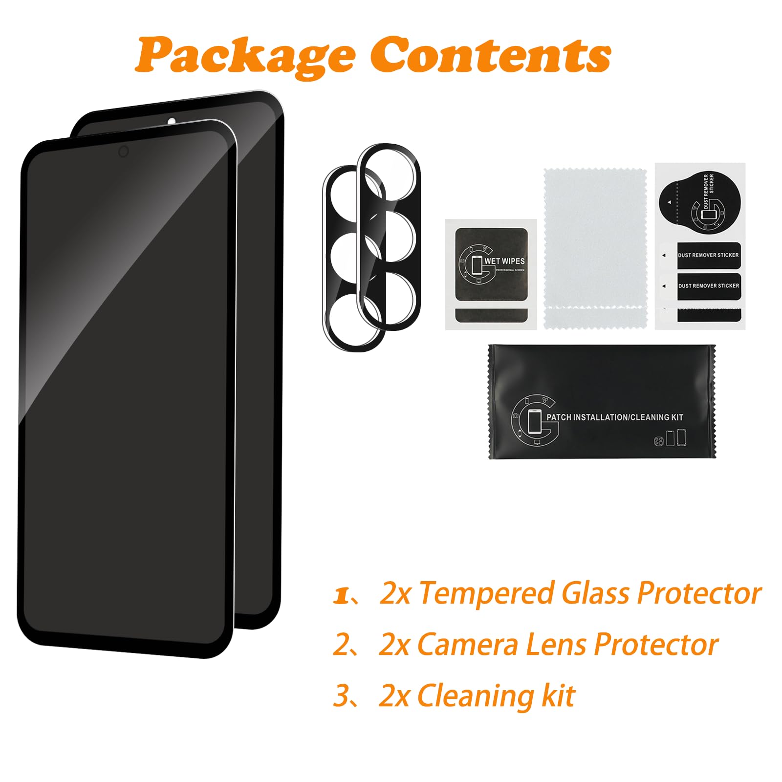 Paquete de 2 protectores de pantalla de privacidad para Samsung Galaxy A54 con 2 protectores de lente de cámara, película de vidrio templado antiespía de cobertura completa, dureza 9H, sin