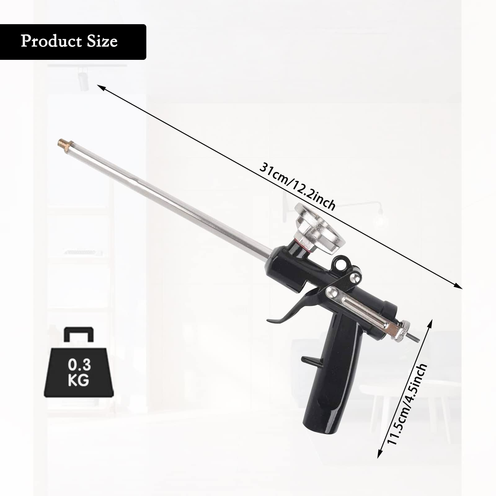 2 pezzi Pistola a Schiuma Poliuretanica in da Costruzione Poliuretano Professionale Espansa con Ugello Acciaio Inox Ed Impugnatura Ergonomica per Calafataggio Riempimento Sigillatura, Nero
