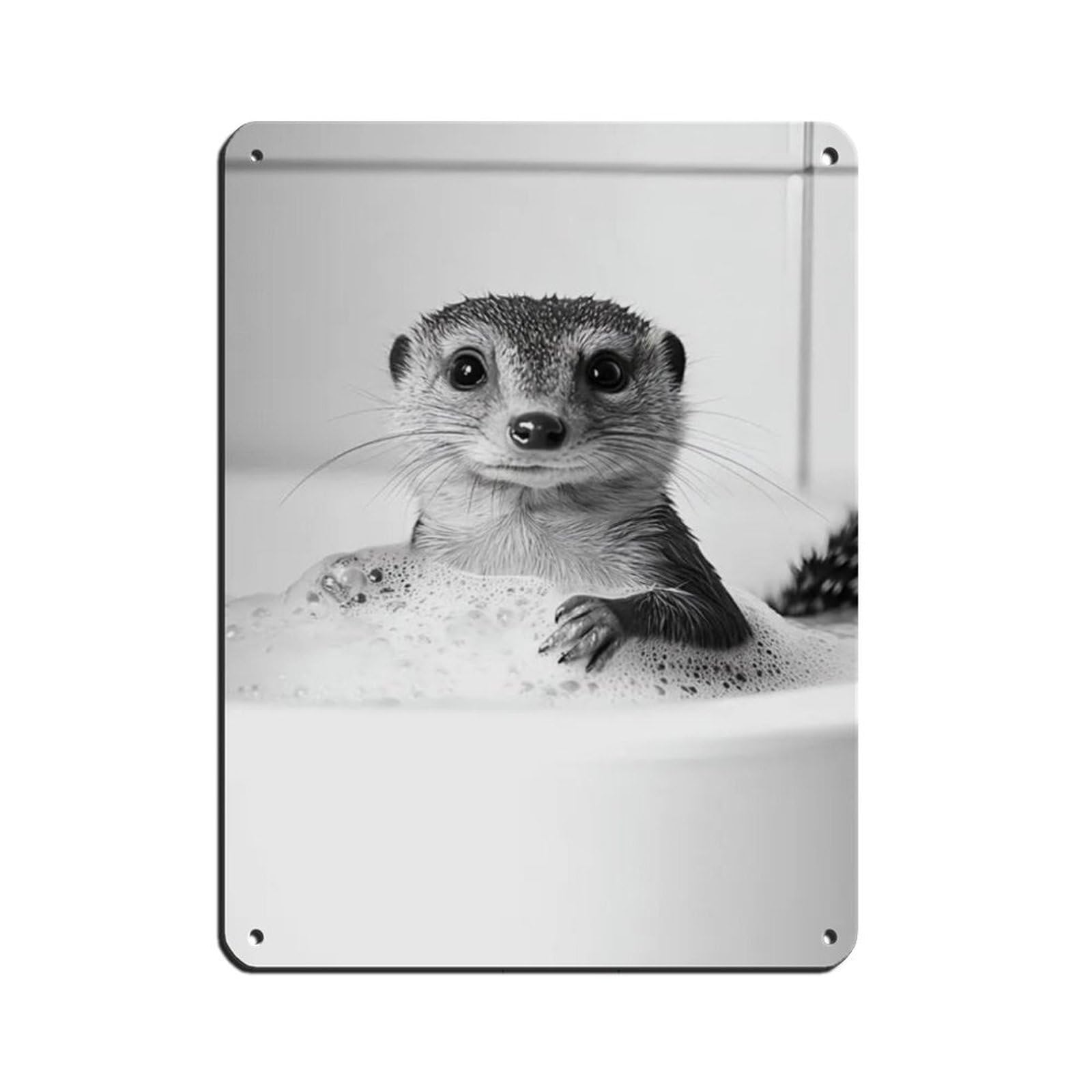 Mongoose in The Bathtub, Cute Bathroom Art Tin Sign Vintage Metal Pub Club Cafe Bar Home Wall Art Decoration Poster Retro 12x16inch(30x40cm)