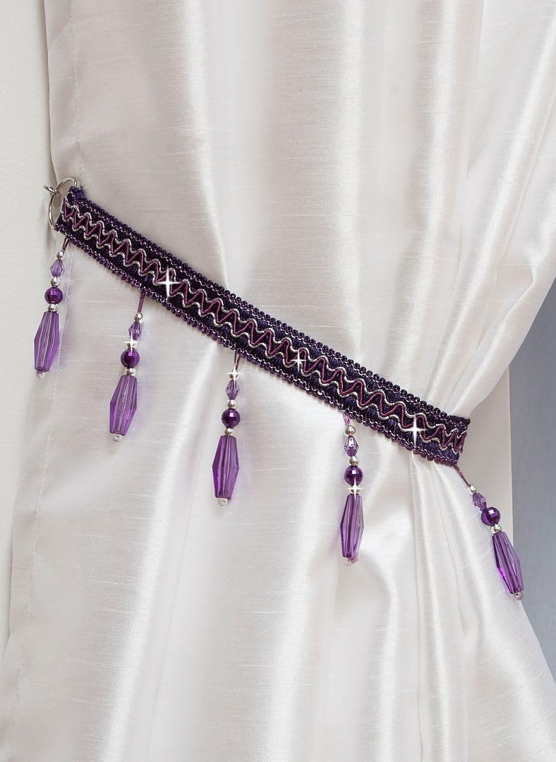 John Aird PAIR (x2) Crystal Beaded Curtain Tie Back (Aubergine) โ image 1