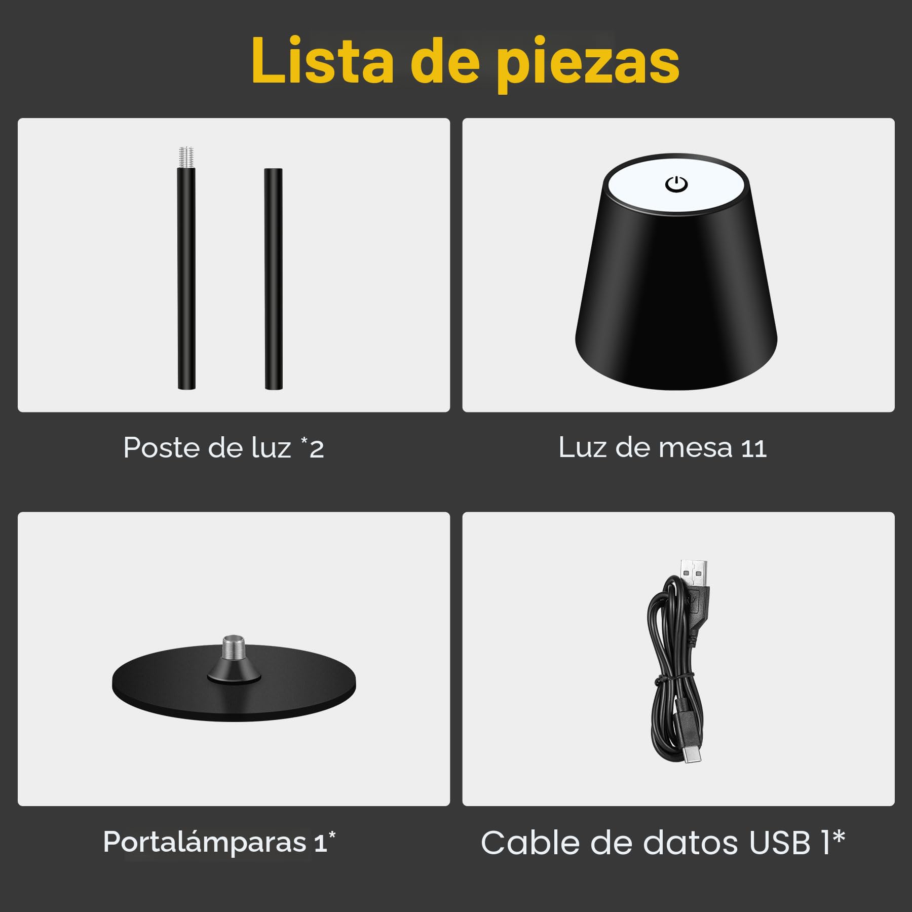 2 x Lámpara de Mesita de Noche sin Cable, 5W, 5200mAh, 3 Modos | 2700K-6000K, Duración de 8 a 48 Horas, Recargable por USB-C, IP54, Portátil para Dormitorio, Bar, Patio, Corte de Luz