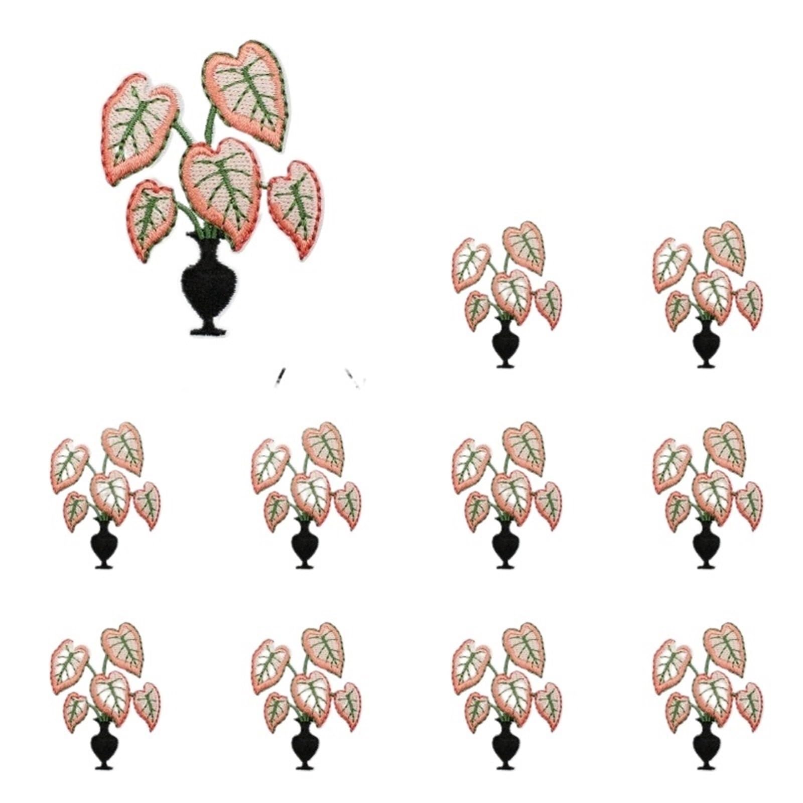 Wtaxbh Antique Silver Iron On Patches 12Pcs Embroidered Patches Pack Plant Embroidery Leaf Flower Pot Red Patch Sticker Clothes Set Of Ironing(Antique Silver)