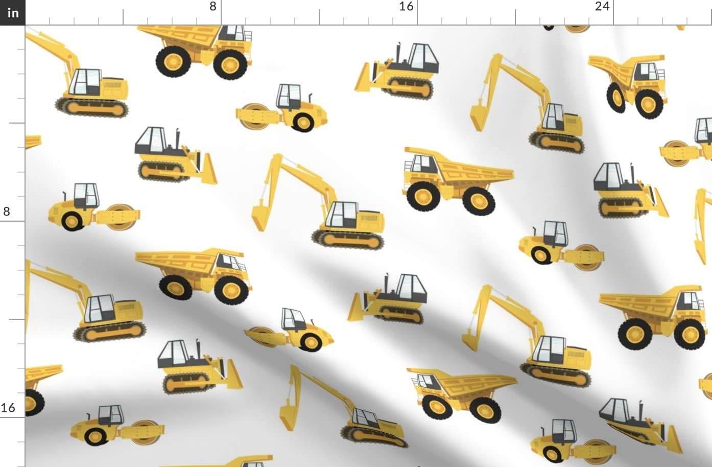 Spoonflower Fabric - Large Trucks Yellow White Construction Truck Steam Roller Nursery Boy Printed on Polartec(R) Fleece Fabric by The Yard - Sewing Blankets Loungewear and No-Sew