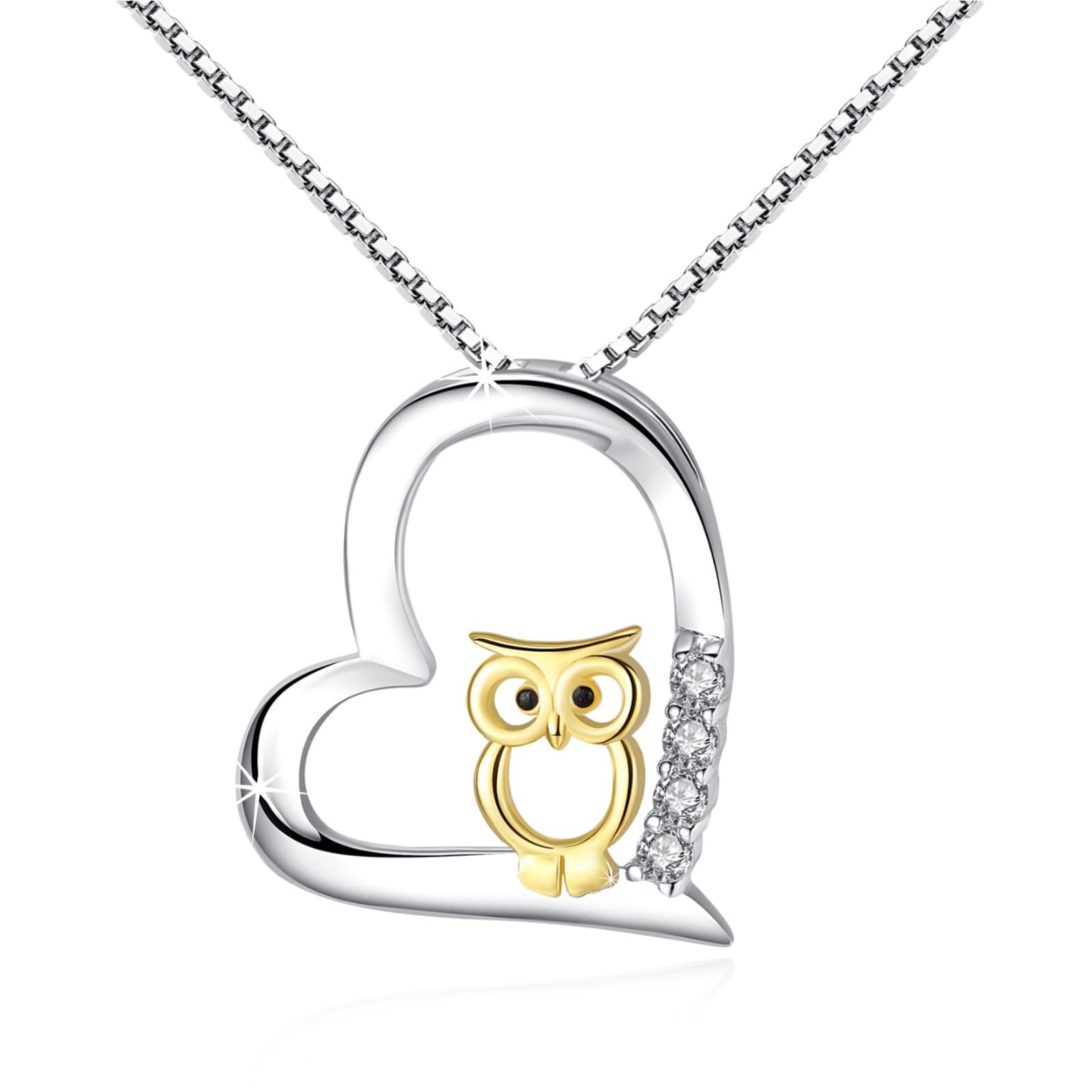 REDSUN 925 Sterling Silber Herz Eule Kette Damen 18K Vergoldet Two Tone Eulen Gold/Roségold/Schwarz Anhänger Schmuck Set für Freundin Frau Mutter Mädchen Tochter Geburtstag