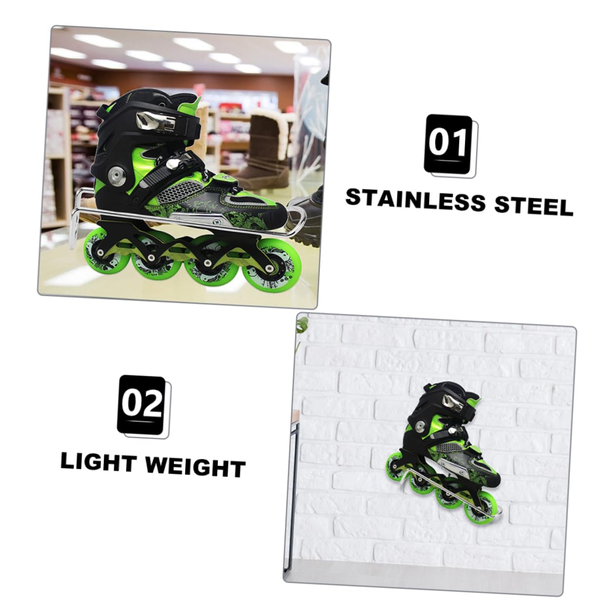 GOOHOCHY Stainless Steel Roller Skates Rack 2pcs Skates Display Stands Holder Space-Saving for
