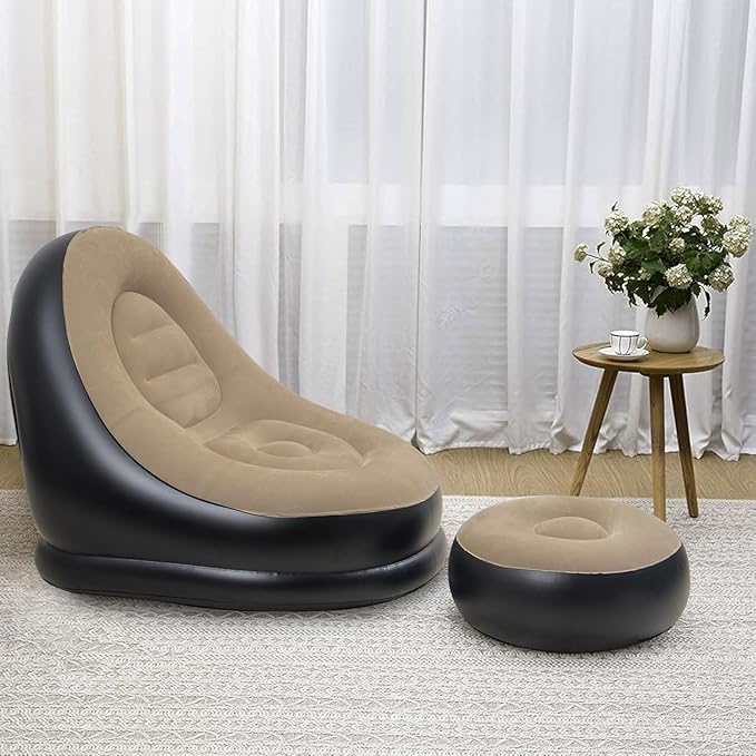 ARMENA Air Sofa Chair with Foot Stool Knk Foldable Air Couch Sofa Air Bed with Electric Air Inflactor Pump Inflatable Lounge Round-image-18