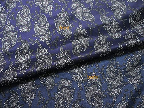 Navy Retro Paisley Pattern Print Satin Fabric Soft Silky Charmeuse Lining Material Scarf Pajamas Fabric Headwear DIY Decoration Material 100cm*148cm (6 Navy)4
