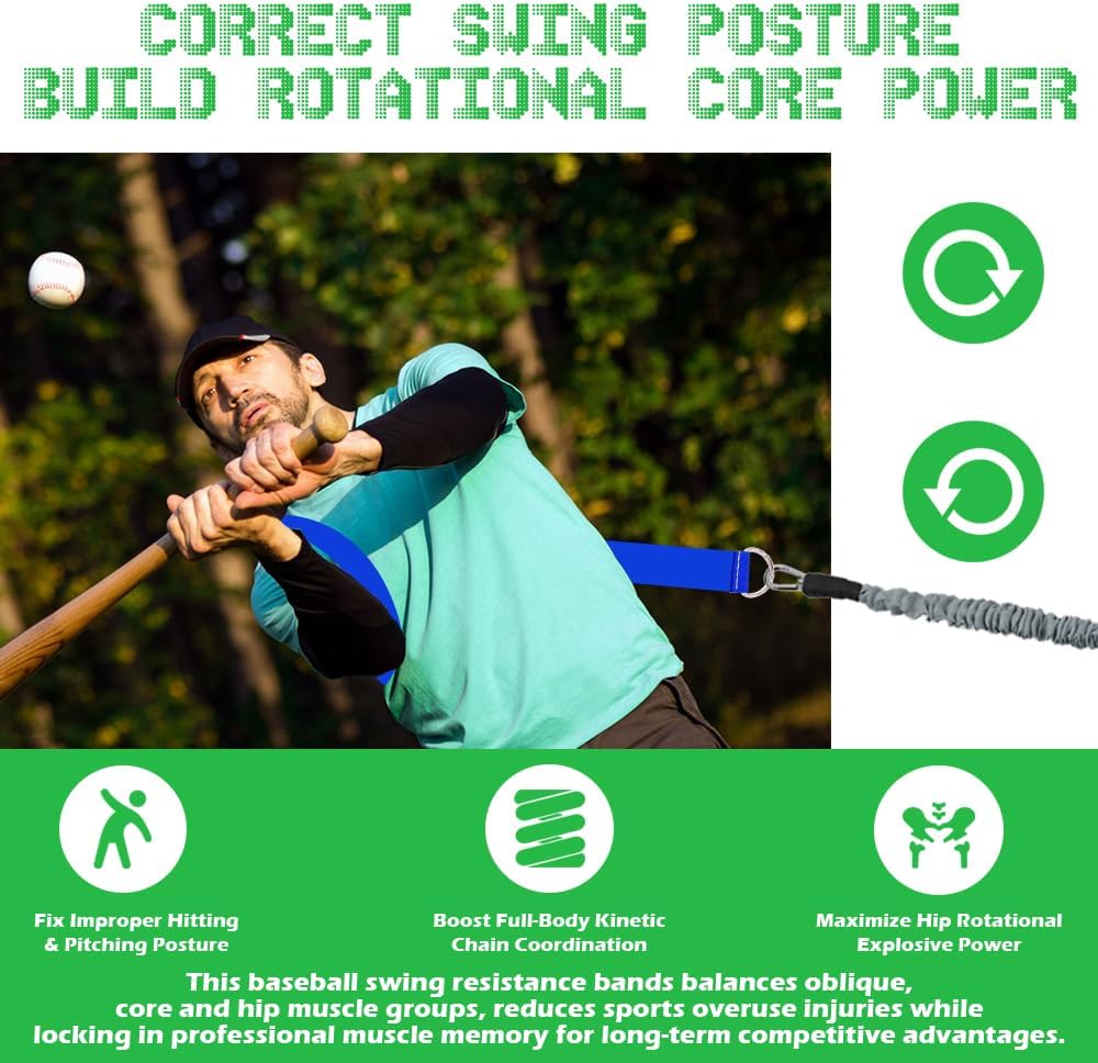 Core Velocity Belt, Core and Hip Resistance Band, Baseball Swing Resistance Training Band, Softball Throwing & Pitching Development Trainer for Hitting Rotational Power