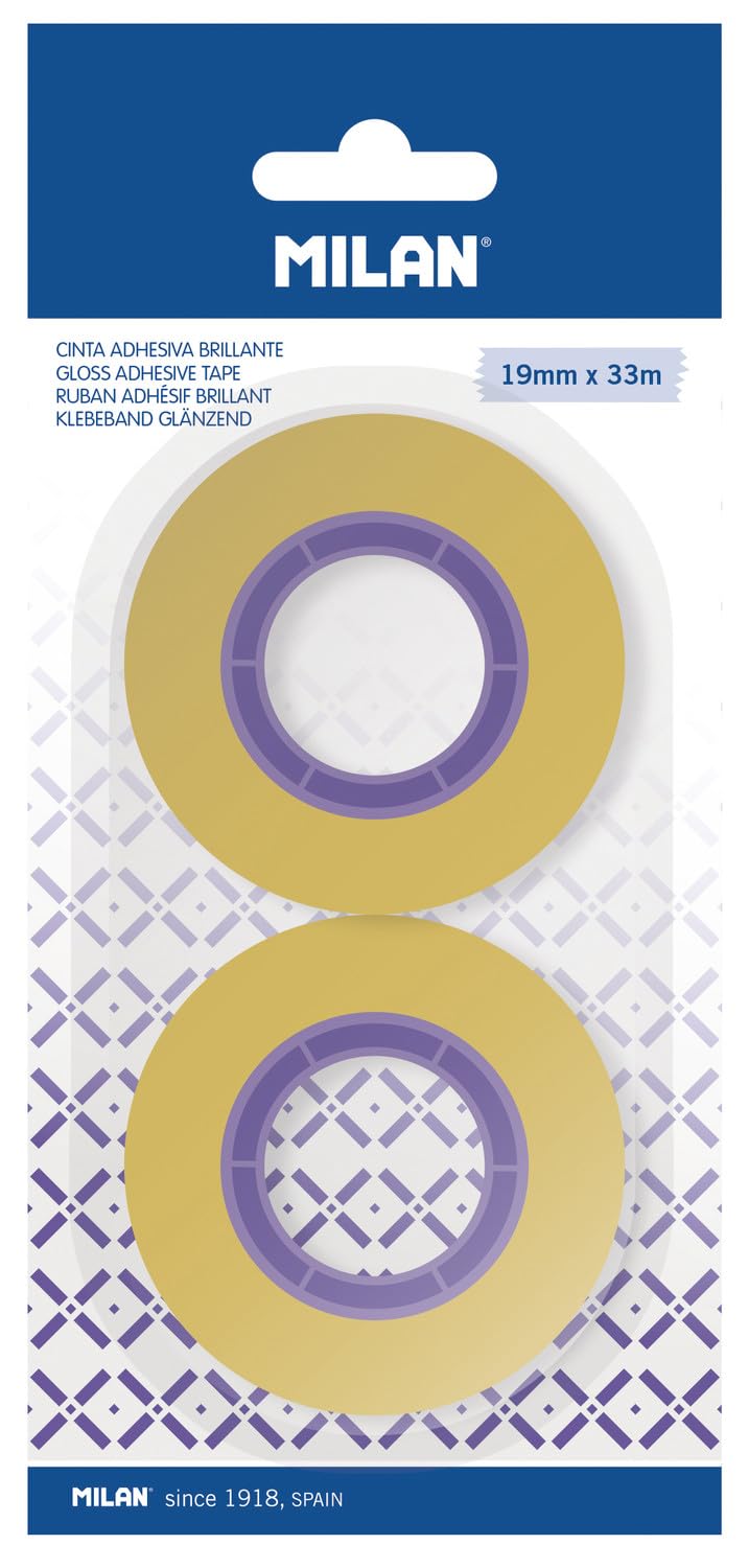 MILAN Blister pack of 2 transparent yellow adhesive tapes 19 mm x 33 m