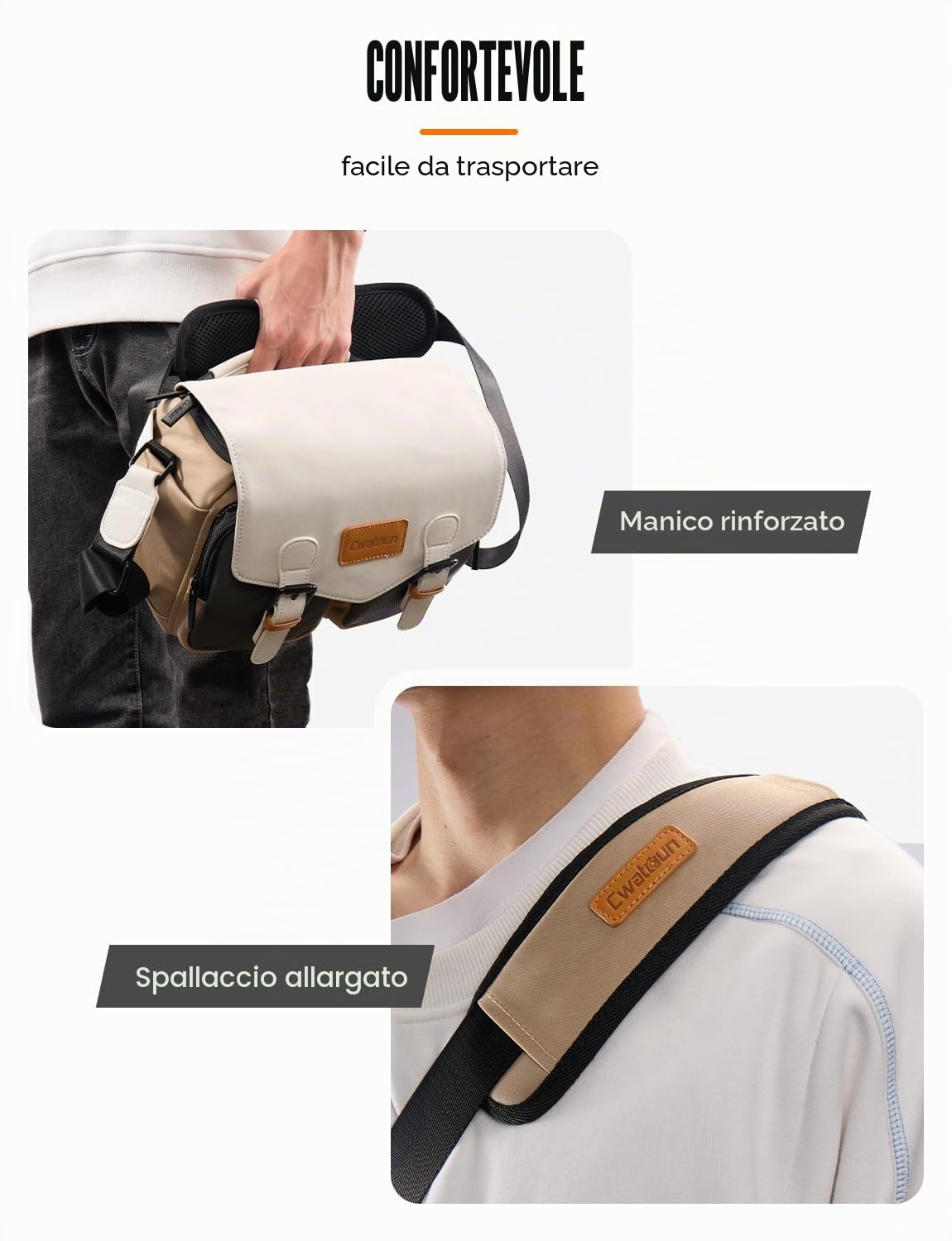 Cwatcun Borsa per Fotocamera borsa fotografica compatta, piccola fotocamera impermeabile borsa messenger con supporto per treppiede, fotografia di viaggio borsa DSLR/SLR,L