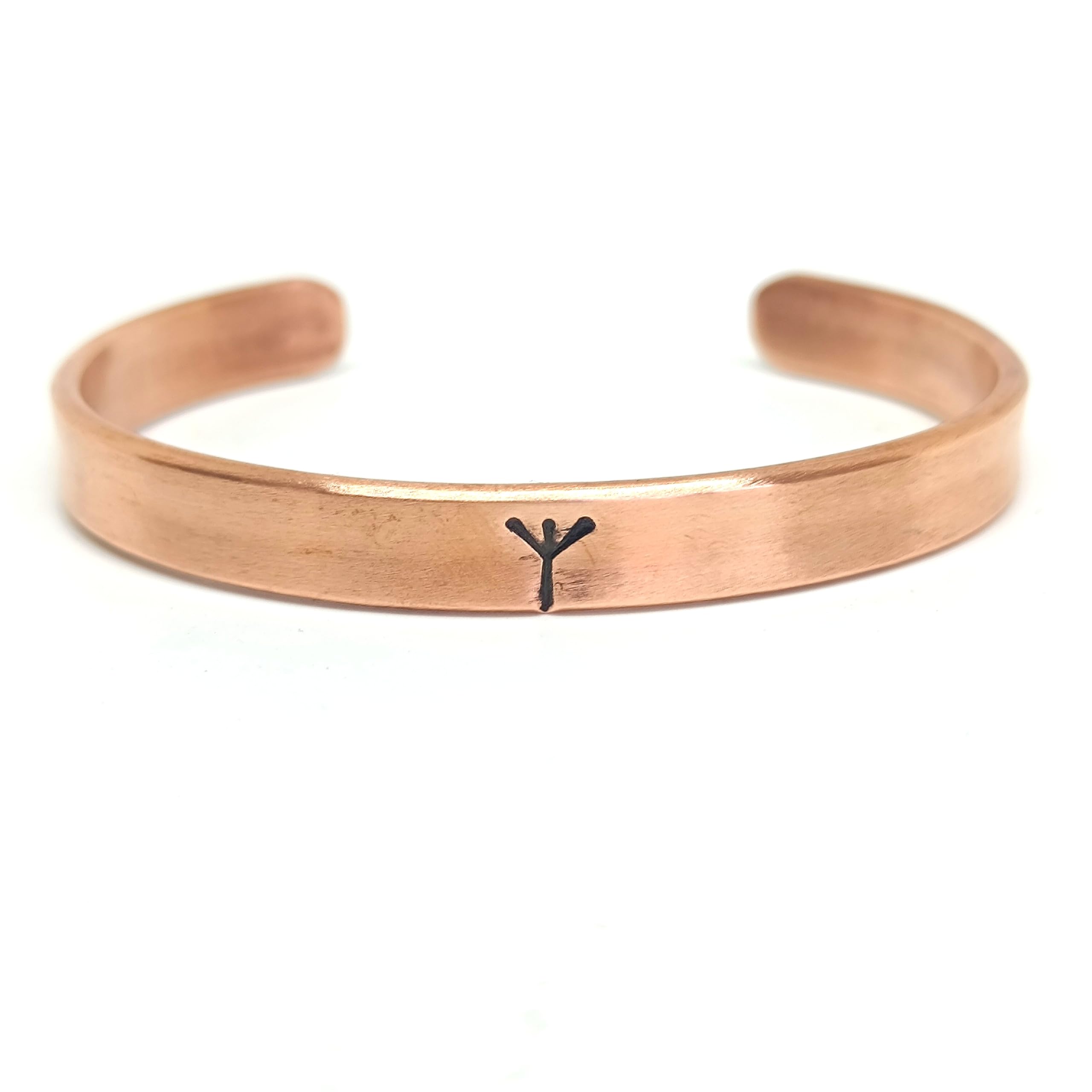 Handmade Pulsera de Cobre con Runa Vikinga, Brazalete de Cobre Hecho a Mano, 100% Cobre Puro, Joyería para Hombre, Brazalete de 8 mm, Regalo de Septimo Aniversario