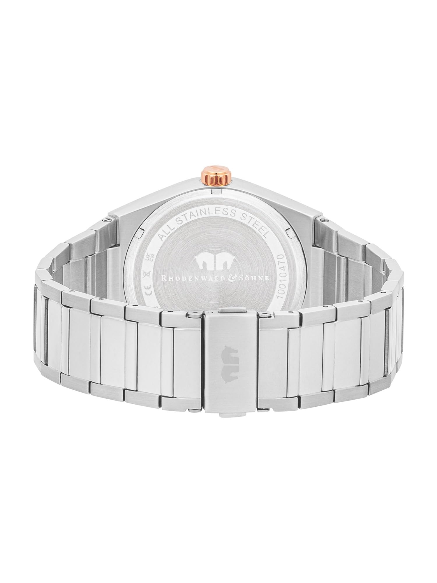 Rhodenwald & Söhne Herren Uhr Edelstahl roségold/Silber Quarzwerk 5 ATM | Edelstahl Armband, silber, Gliederarmband, Multifunktion(en), Zifferblatt bronze, Mineralglas, Armbanduhr