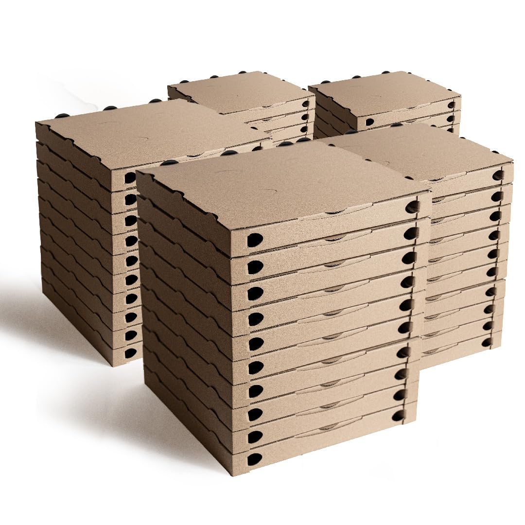 Scatole per pizza GourmEat, 33 x 33 cm, Kraft marrone nero PET interno