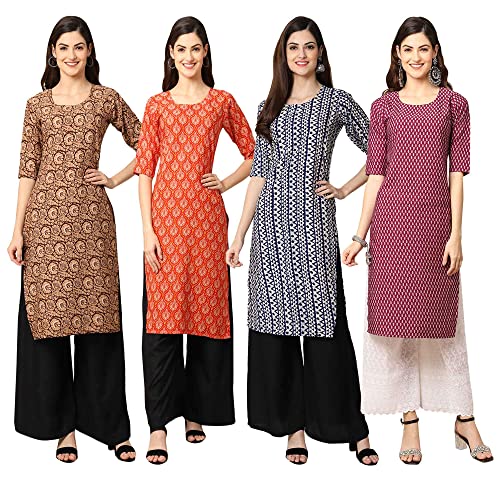 Image of Pinkmint Women's Crepe Digital Print Straight Kurta [Pack of 4] (CCV-334-338-339-335)